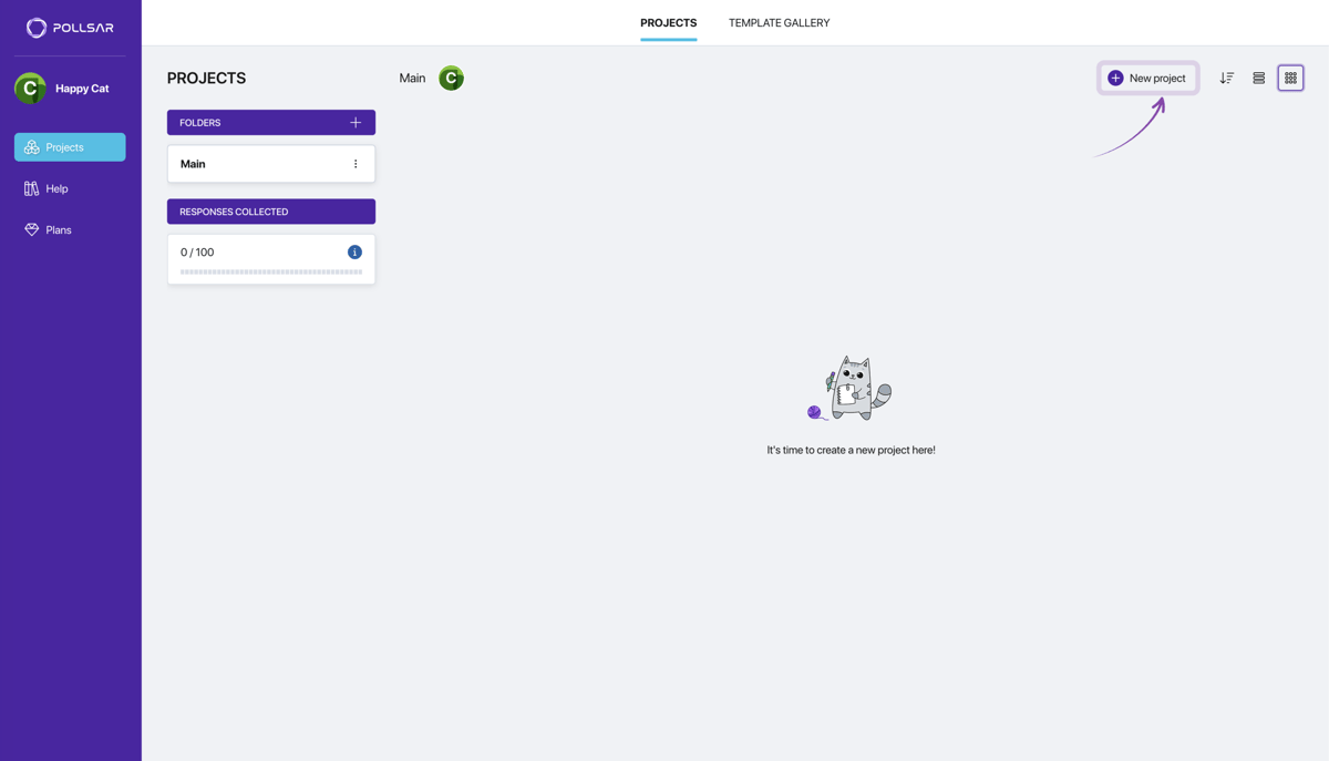 Pollsar dashboard with the expanded sidebar and the projects page
