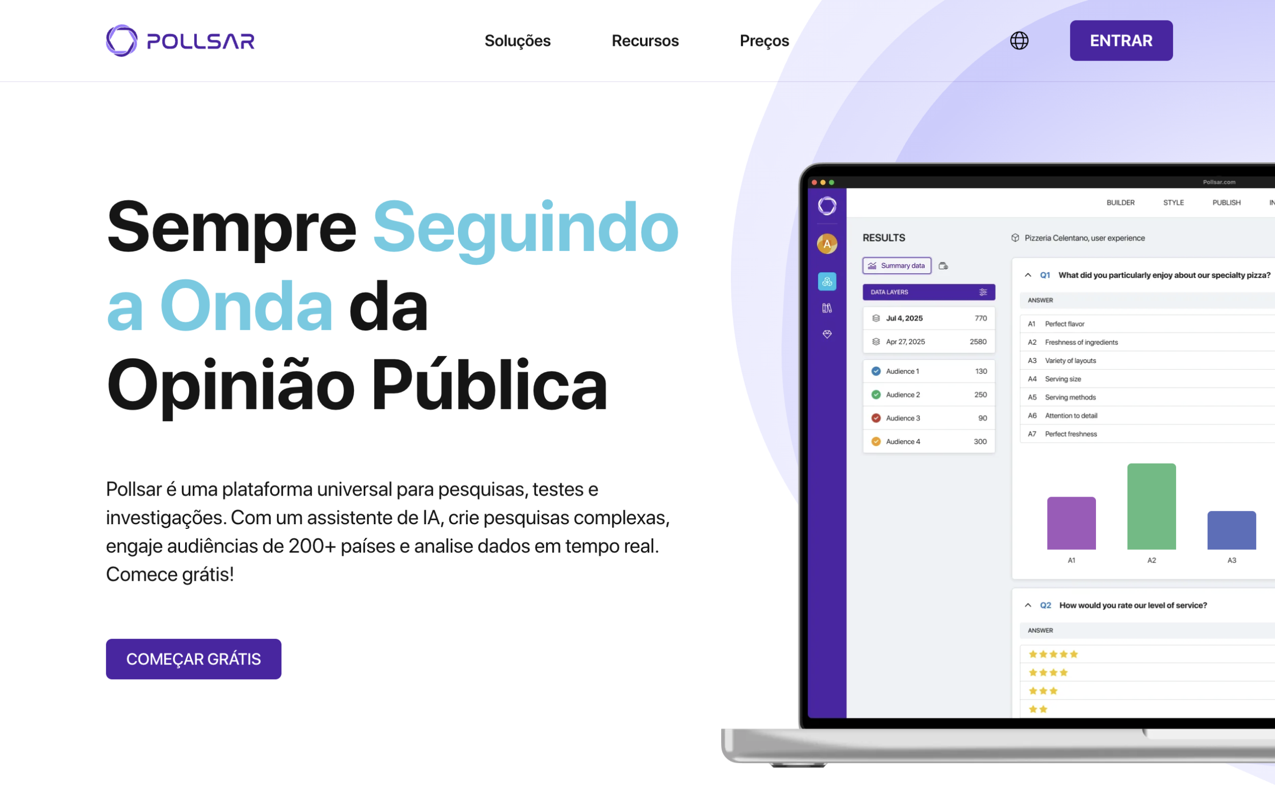 Página inicial da plataforma Pollsar com o botão de cadastro