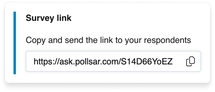 The Survey link card on the Publish tab: a direct link with a copy button