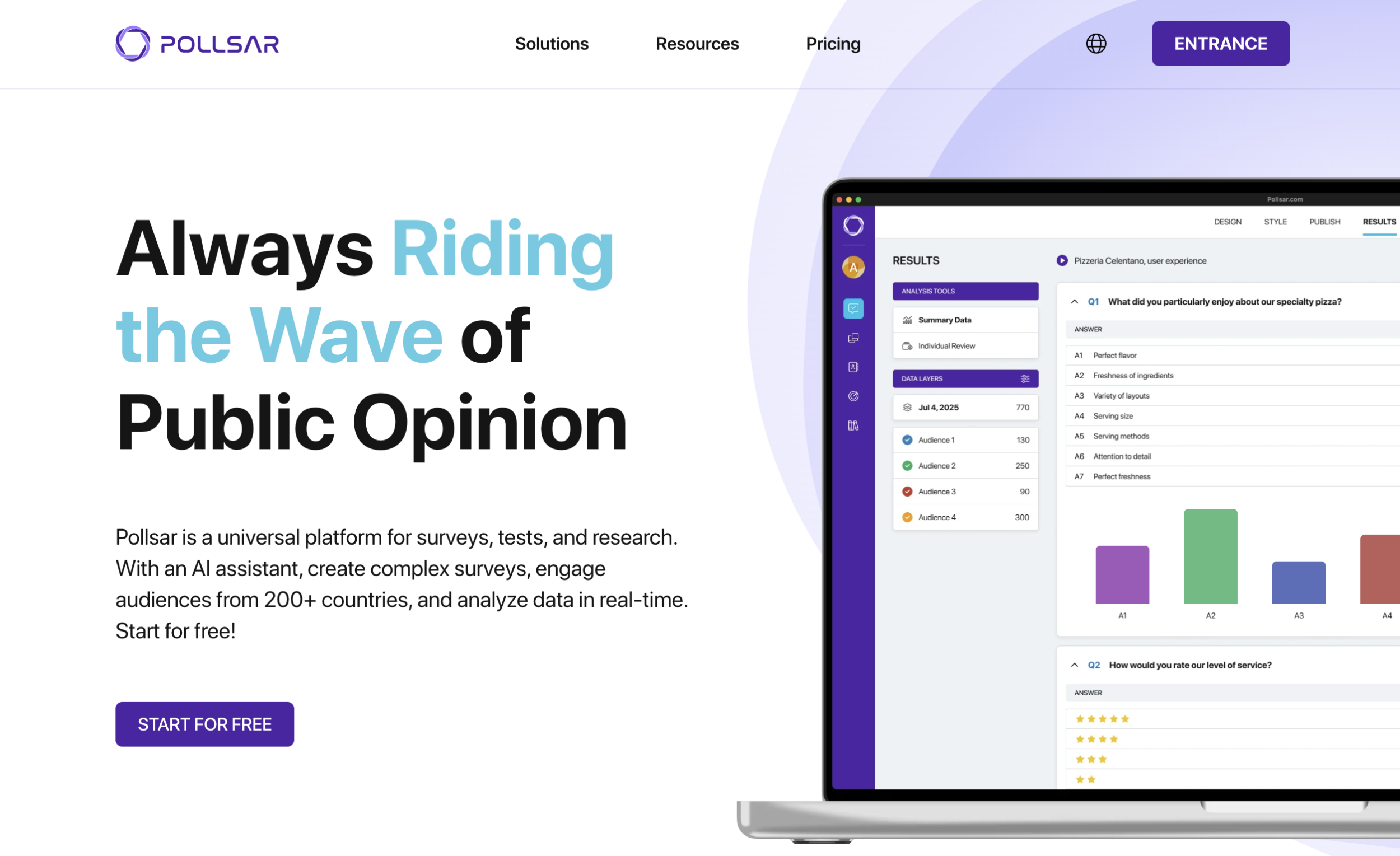 Pollsar platform home page with the sign-up button