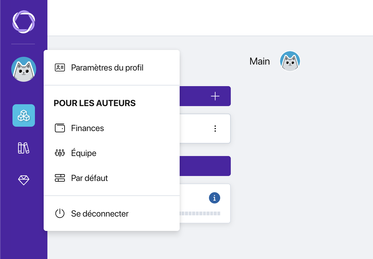 Menu du profil Pollsar avec l'élément « Paramètres du profil » mis en évidence