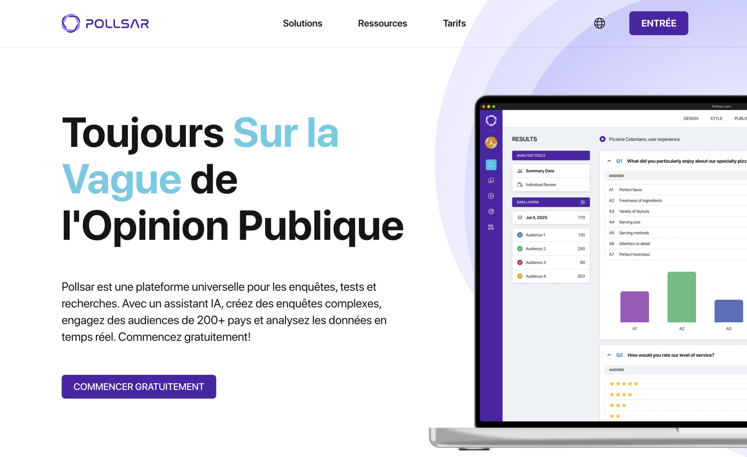 Page d'accueil de la plateforme Pollsar avec le bouton d'inscription