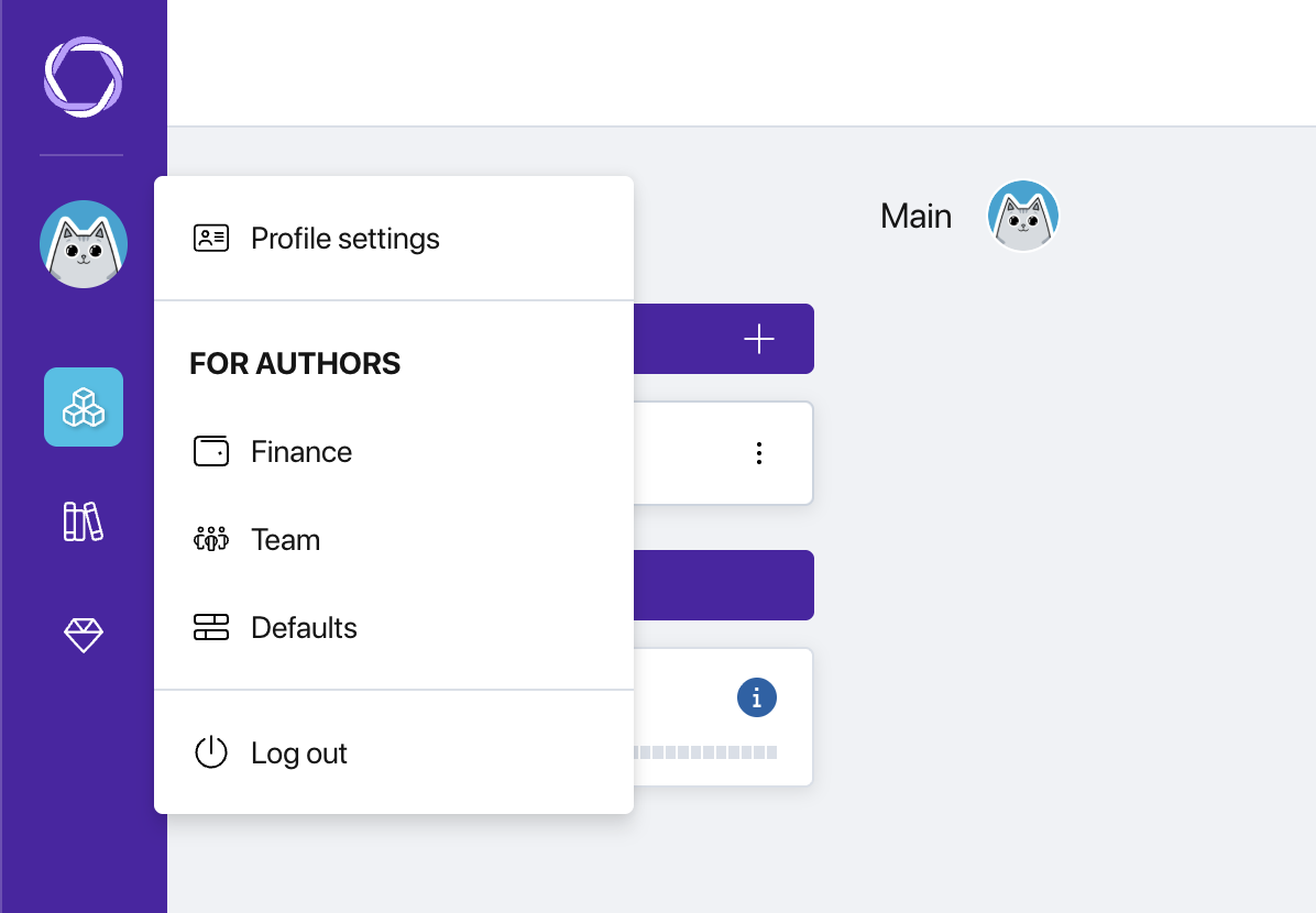 Pollsar profile context menu with settings and workspace options