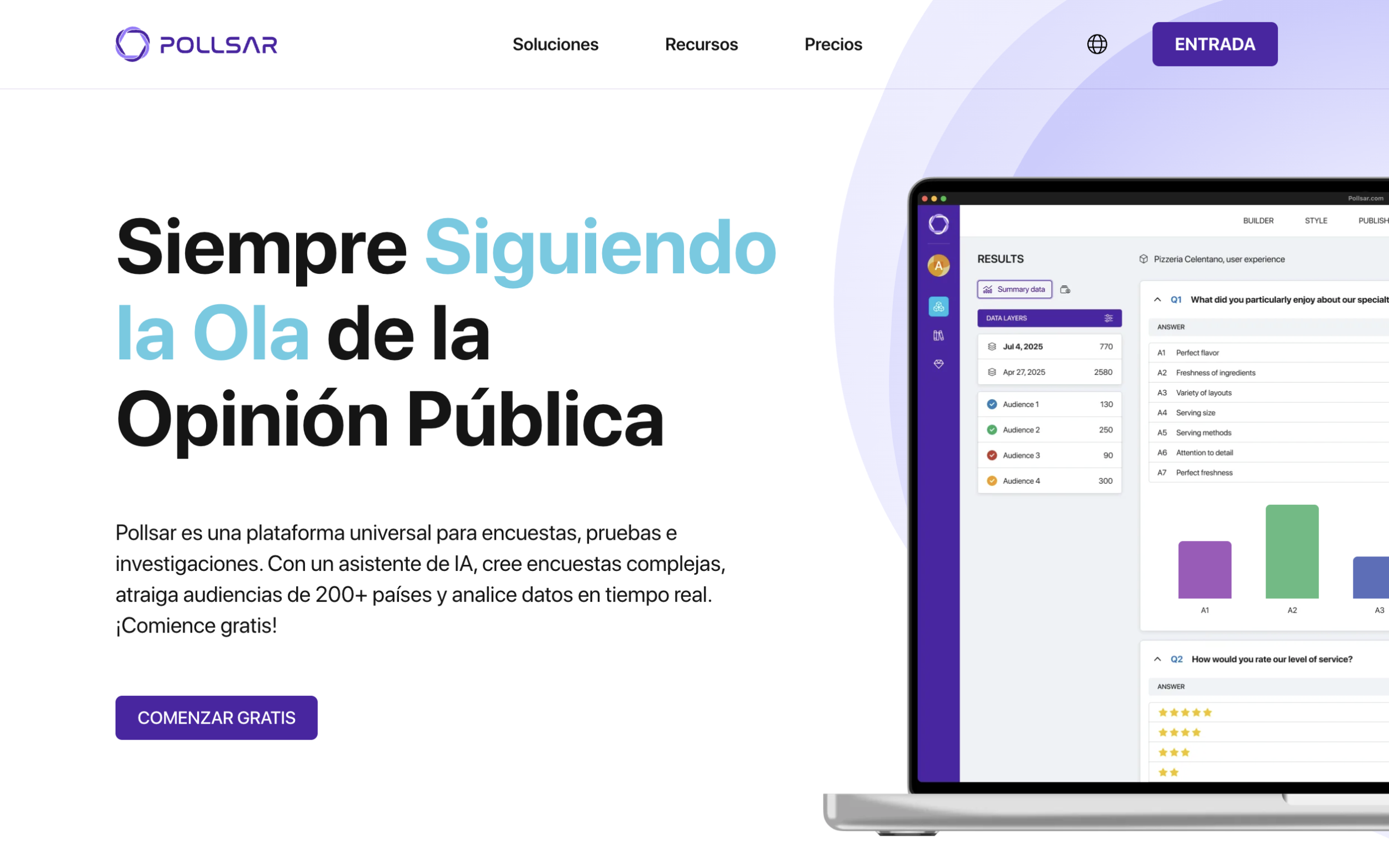 Página principal de la plataforma Pollsar con el botón de registro