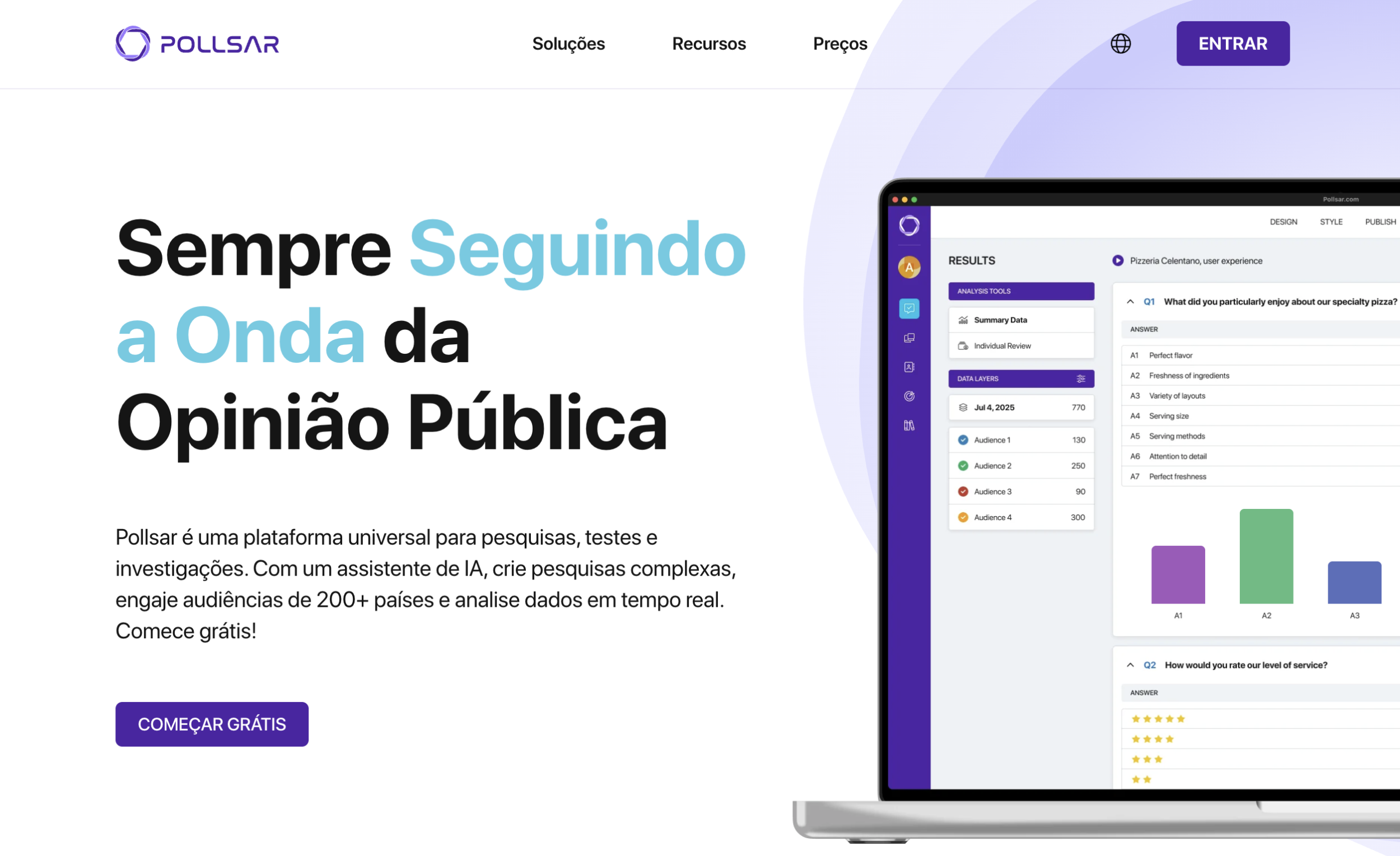Página inicial da plataforma Pollsar com o botão de cadastro