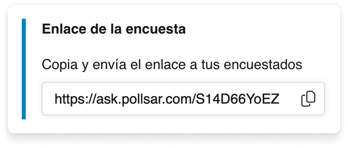 La tarjeta Enlace de la encuesta en la pestaña Publicar: un enlace directo con un botón de copia