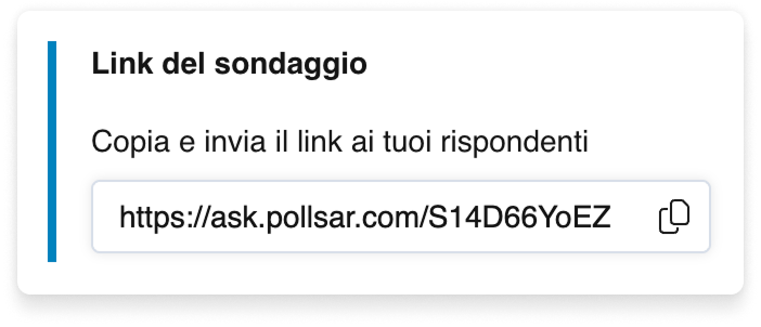 La scheda Link del sondaggio nella scheda Pubblica: un link diretto con un pulsante di copia