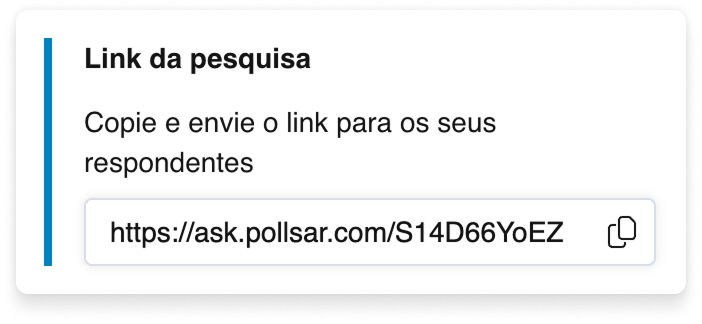 O cartão Link da pesquisa na aba Publicar: um link direto com um botão de cópia
