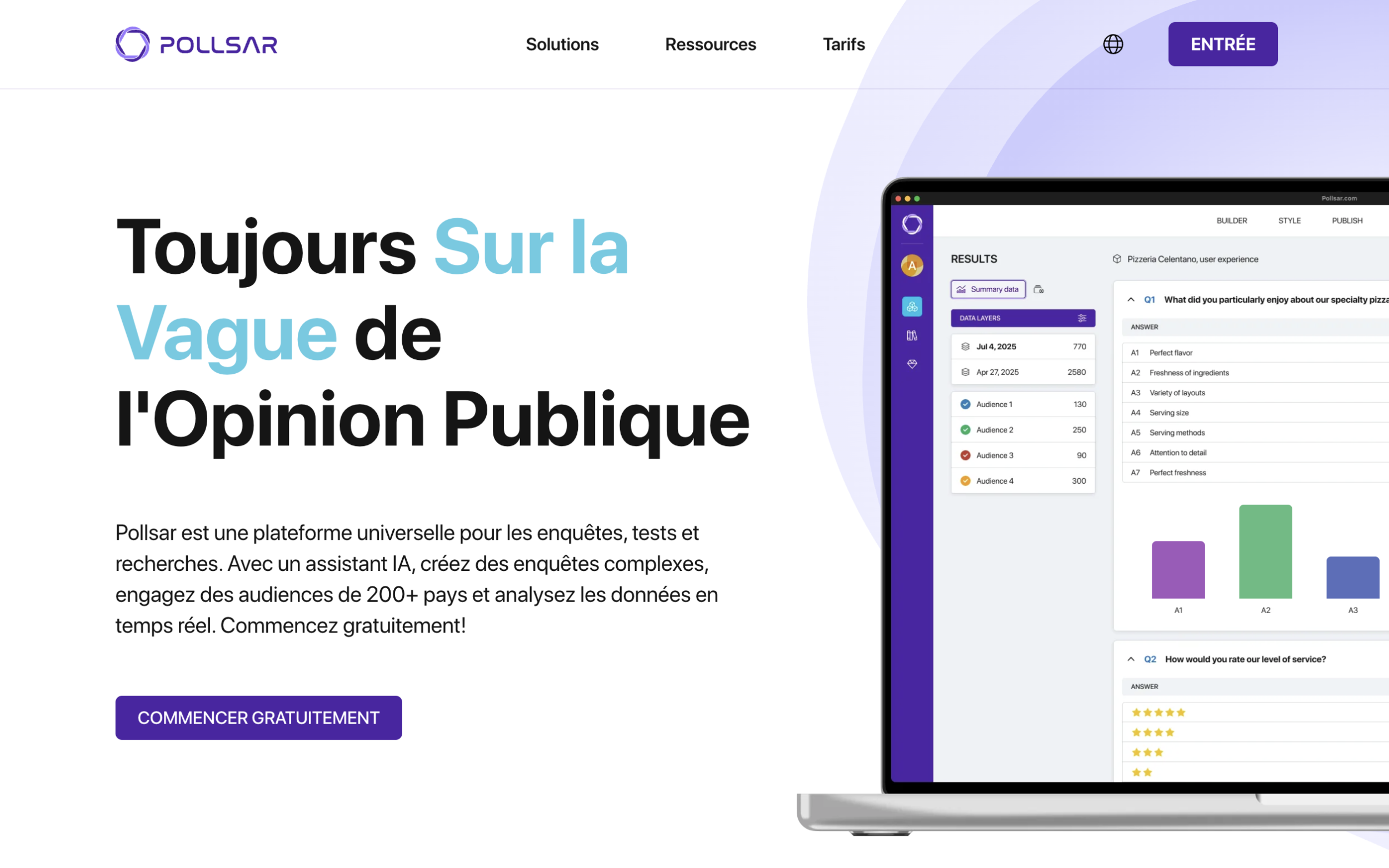 Page d'accueil de la plateforme Pollsar avec le bouton d'inscription