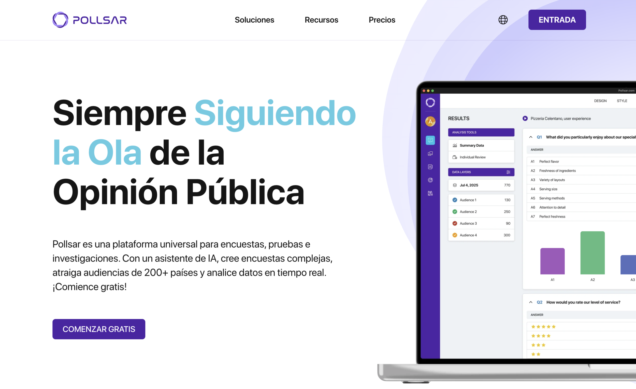 Página principal de la plataforma Pollsar con el botón de registro