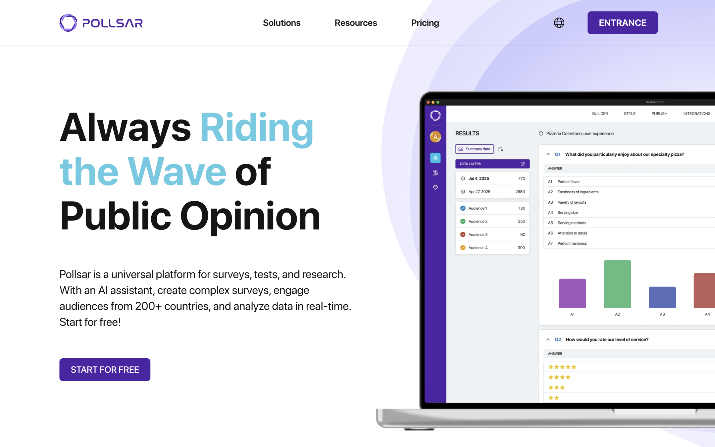 Pollsar platform home page with the sign-up button